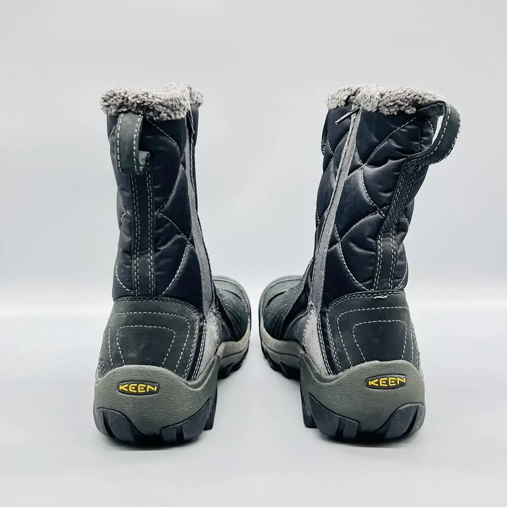 KEEN Boots Womens 7.5 Gray Nylon Quilted Mid Calf Zip Insulated Winter Shoes